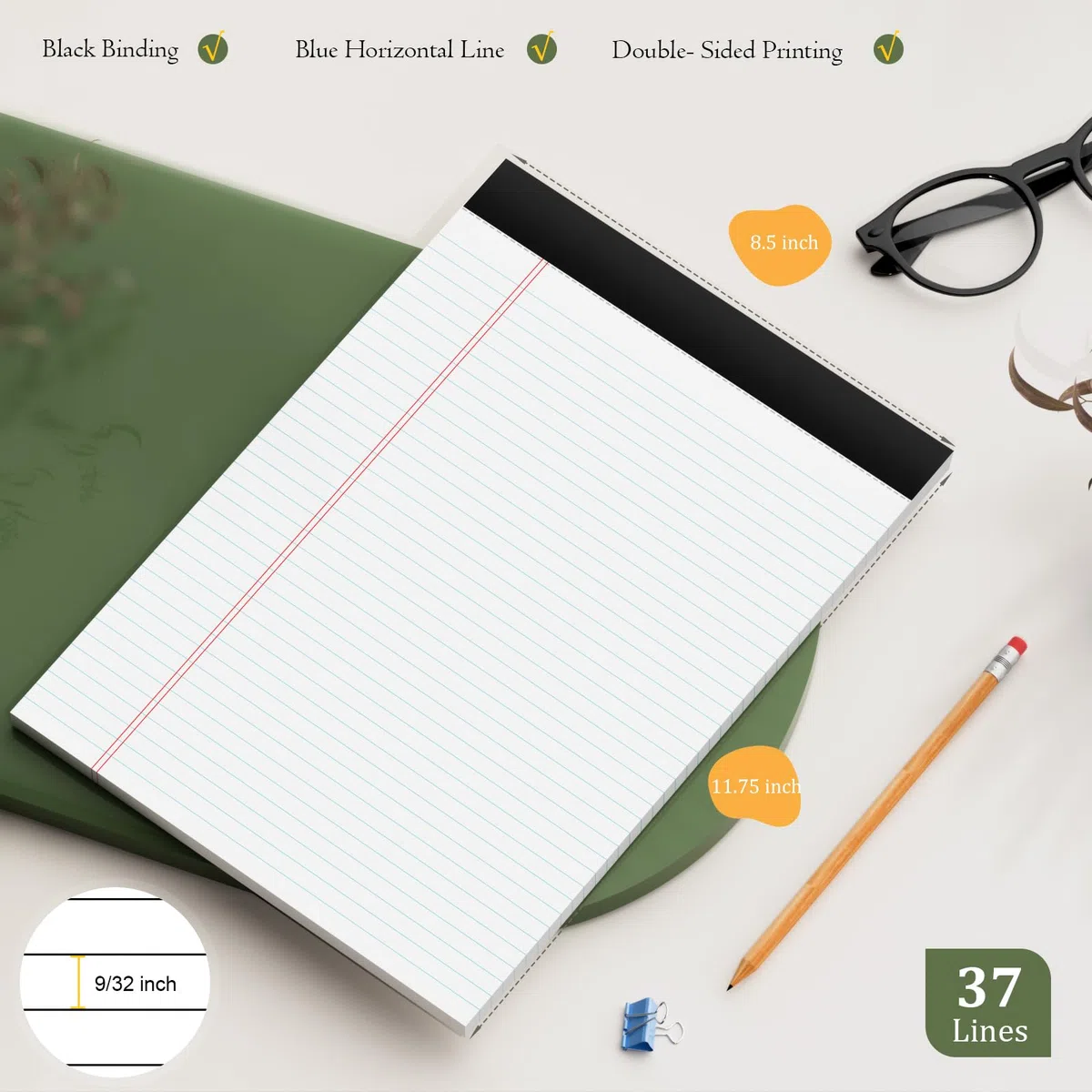 AILZFEI Paquete de 12 blocs de notas tamaño legal de 21,6 x 29,8 cm, cuaderno rayado universitario de papel blanco, bloc de notas con rayas estrechas, 30 hojas, bloc de notas perforado, impresión