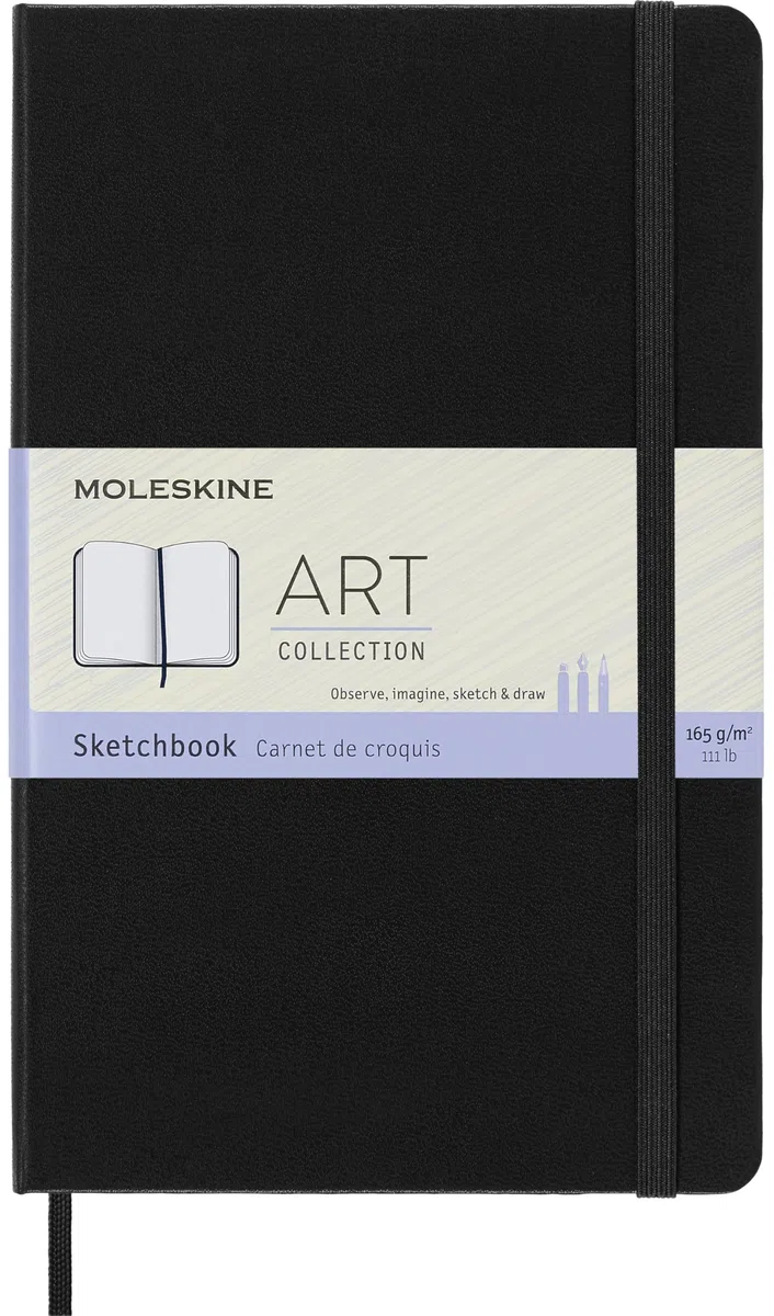 Moleskine - Art Collection Sketchbook, Cuaderno de Bocetos con Tapa Dura y Cierre Elástico, Papel Adecuado para Bolígrafos, Lápices y Pasteles, Color Negro, Grande 13 x 21 cm, 104 Páginas