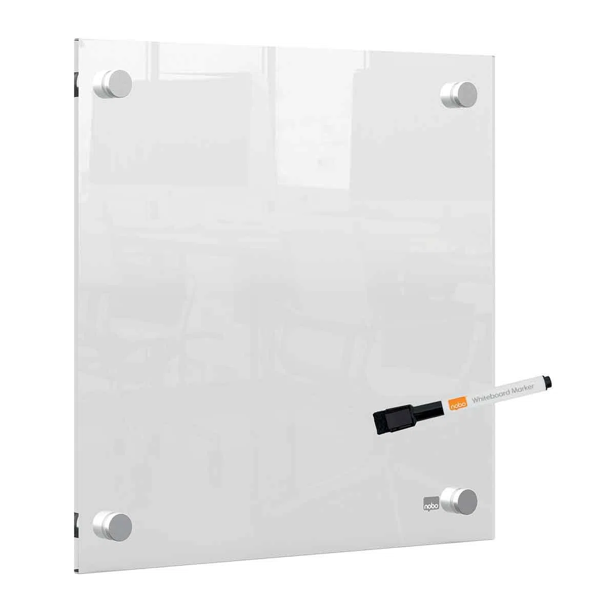 Nobo 1915619 Pizarra Blanca de Pared, Borrado en Seco, Tablero de Notas Sin Marco, Oficina y Hogar, Incluye Rotulador, Blanco, 300 x 300 mm