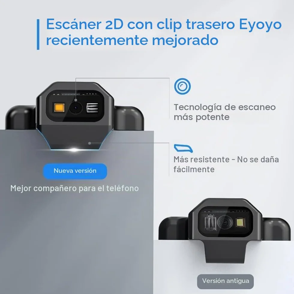 Eyoyo Escáner de Código de Barras Bluetooth 1D 2D QR Inalámbrico con Clip para Móvil Android iOS