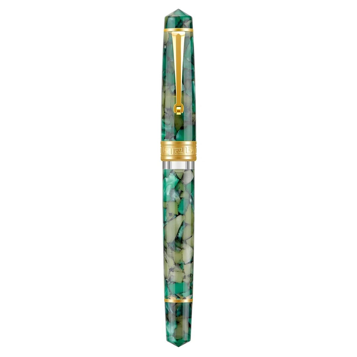 Asvine P20 Piston Pluma estilográfica de punta extrafina, mármol verde, acrílico y borde dorado, colección de escritores suaves con juego de estuche