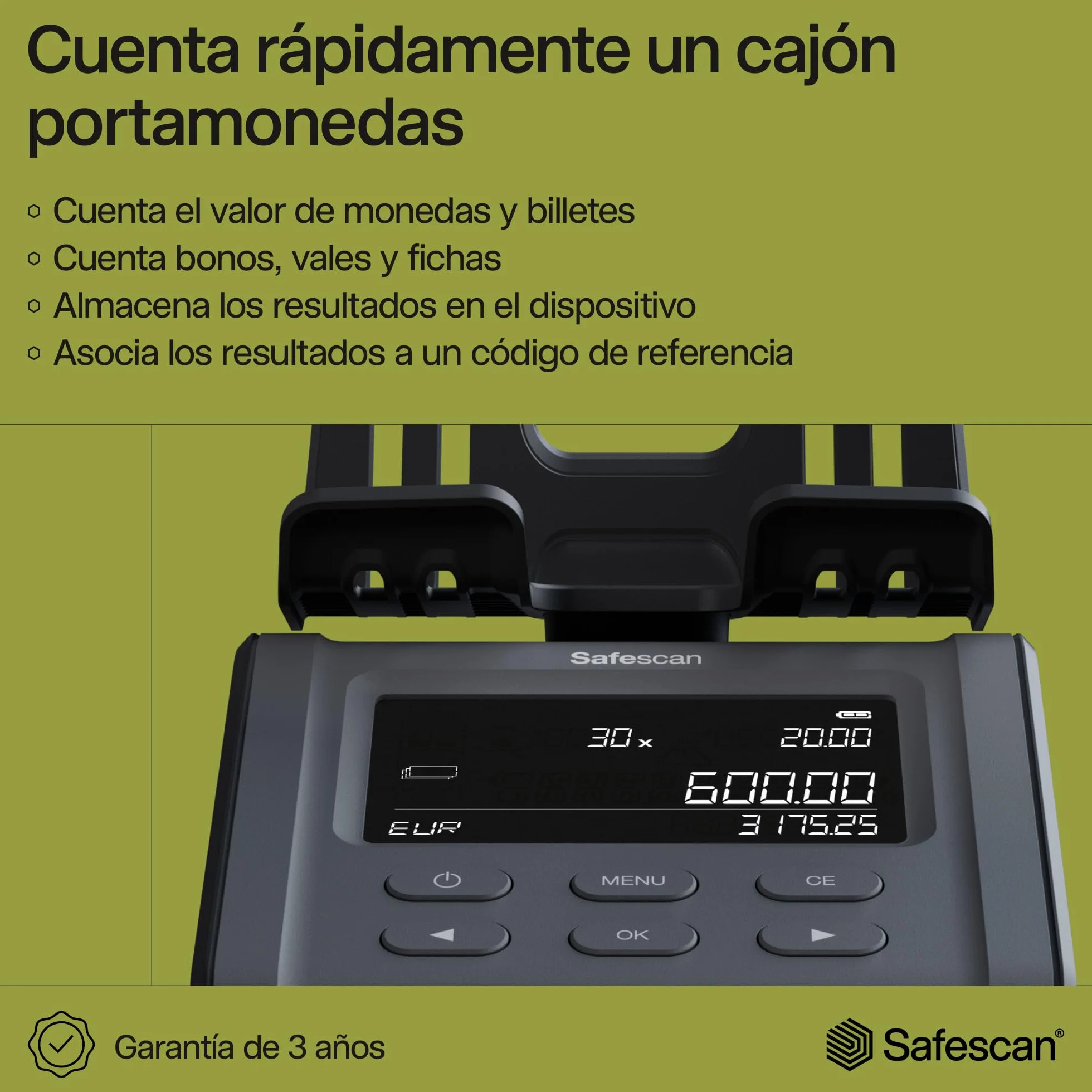 Safescan 6175 Máquina para contar dinero cuenta monedas billetes vales fichas reconocimiento automático rollos balanza dinero