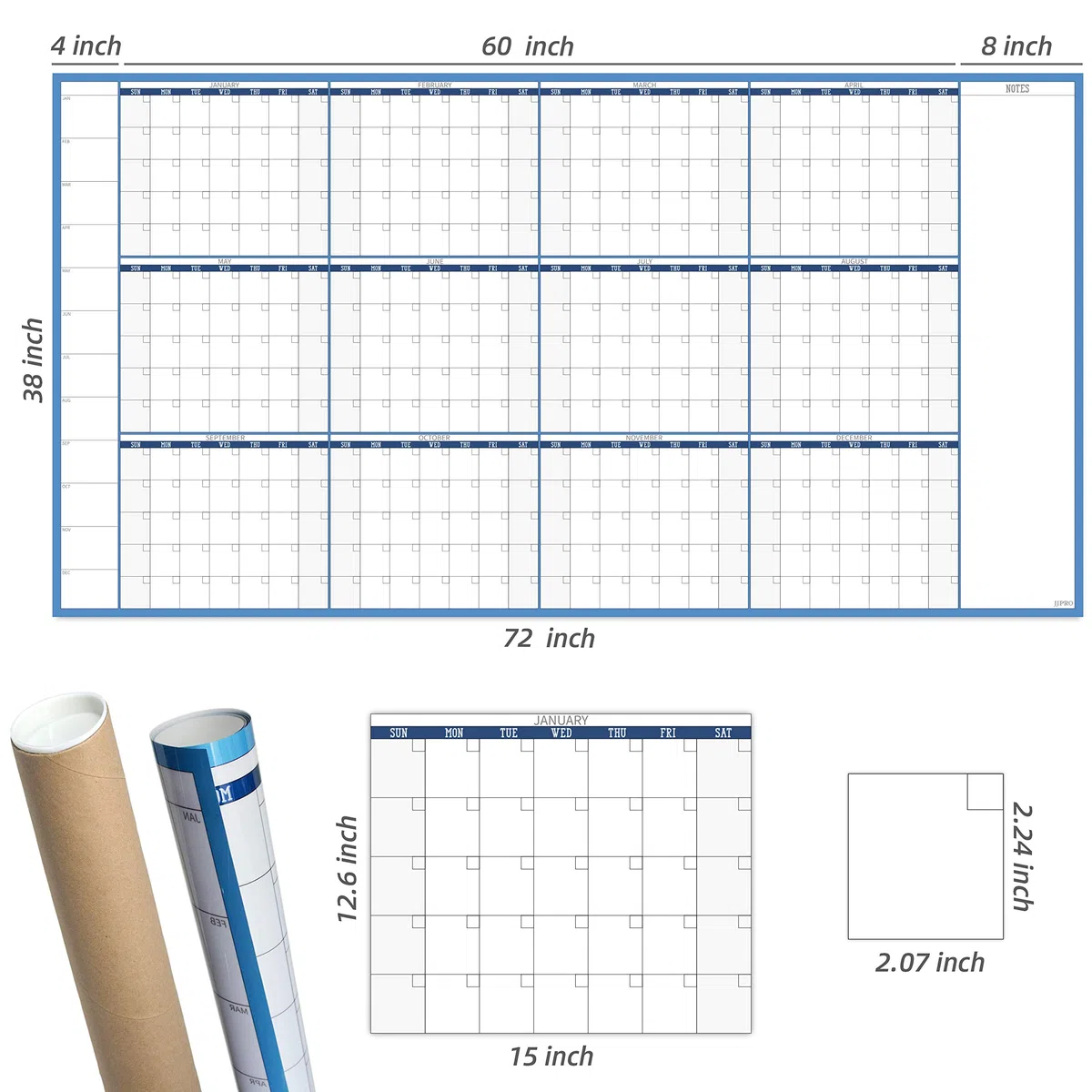 Calendario de pared grande de borrado en seco, 38 x 72 pulgadas, calendario anual reutilizable 2024 sin fecha, póster anual gigante de pizarra blanca, calendario de oficina laminado jumbo de 12 meses