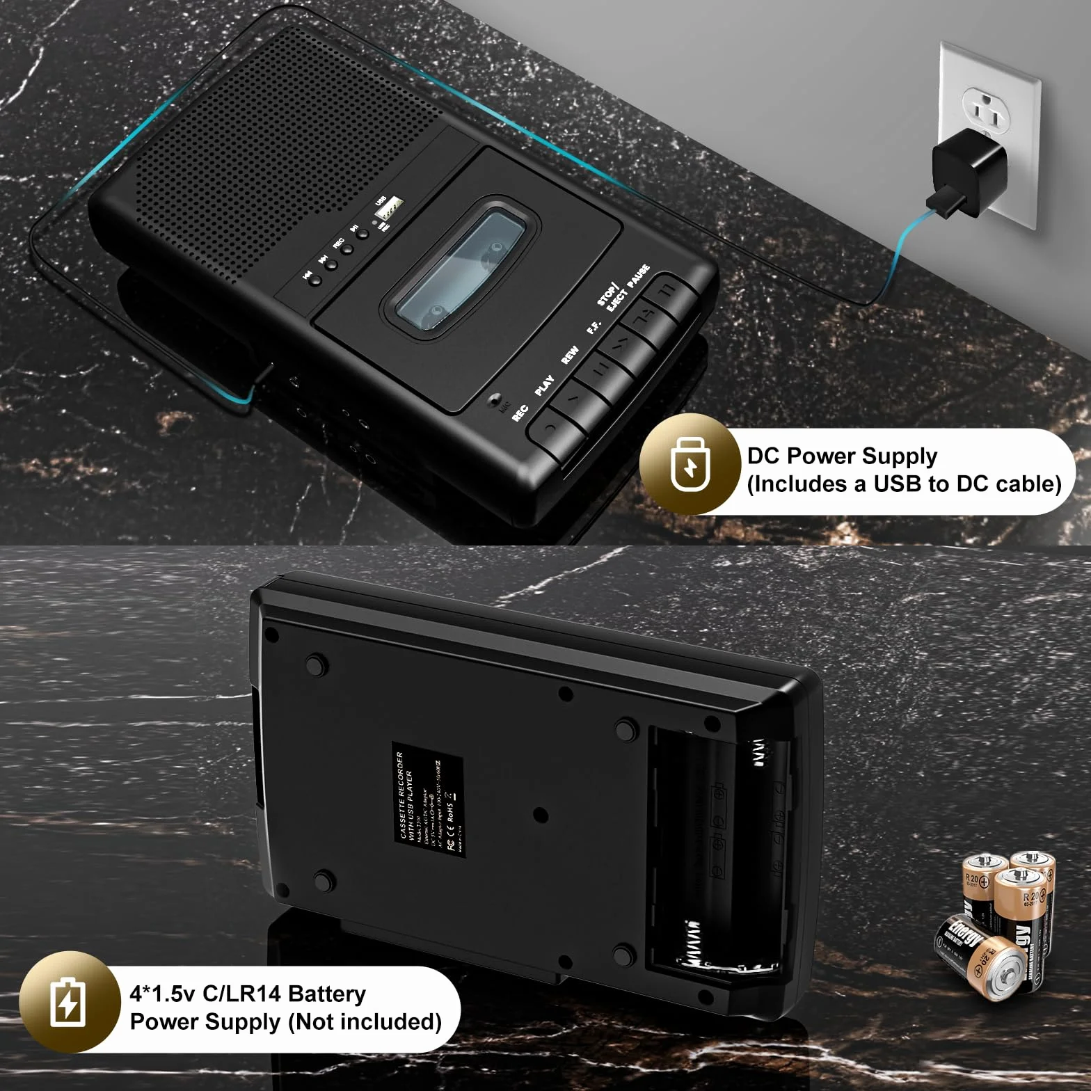 Reproductor de Casete Portátil USB con Micrófono, Convertidor Digital de Casetes a USB