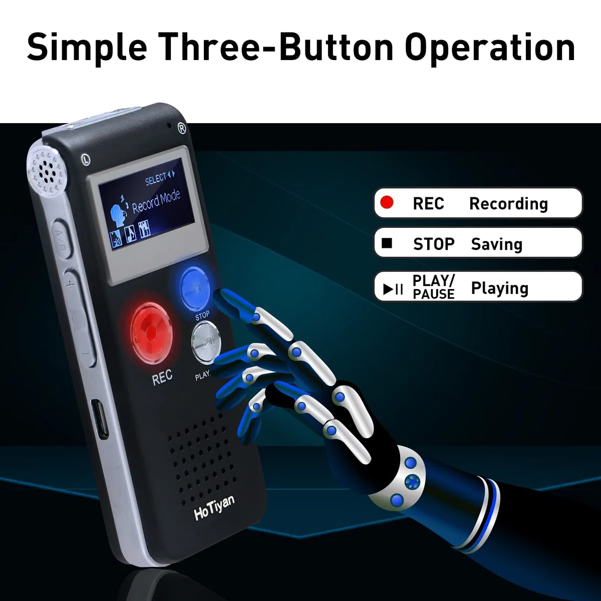 Grabadora de voz digital de capacidad de 16 GB con activación de voz para conferencias, reuniones, entrevistas, mini grabadora de audio con grabadora WAV/MP3 recargable por USB (16 GB)