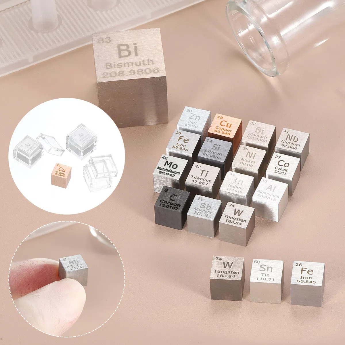 QUARKZMAN 2 Cubos Tungsteno 0.39 Pulgadas Cubo Elemento Metálico Alta Densidad Para Colección Elementos Químicos Aplicación En Experimentos Educación Científica Color Plateado