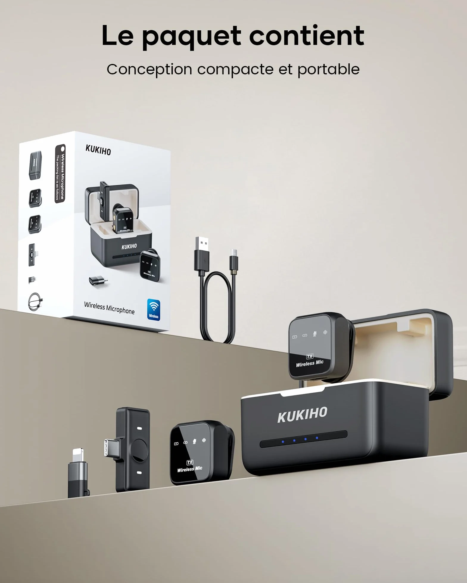 KUKIHO Microfono inalambrico Mini de Solapa para iPhone y Android, Clip para Video Vlogs YouTube TikTok Podcasts, Estuche de Carga, 80h autonomia, 50m Alcance