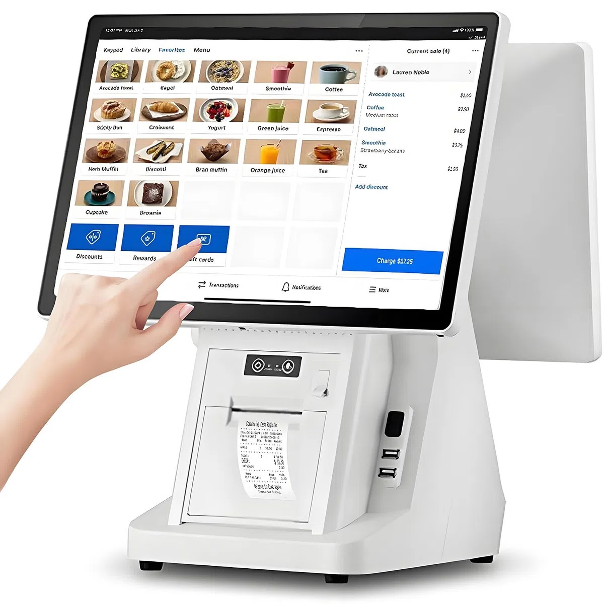 Sistemas TPV para restaurantes con Doble Pantalla táctil de 15,6 Pulgadas: Caja registradora Todo en uno para pequeños Negocios, 8 GB de RAM, 128 GB de SSD, Terminal de Pago para Tiendas