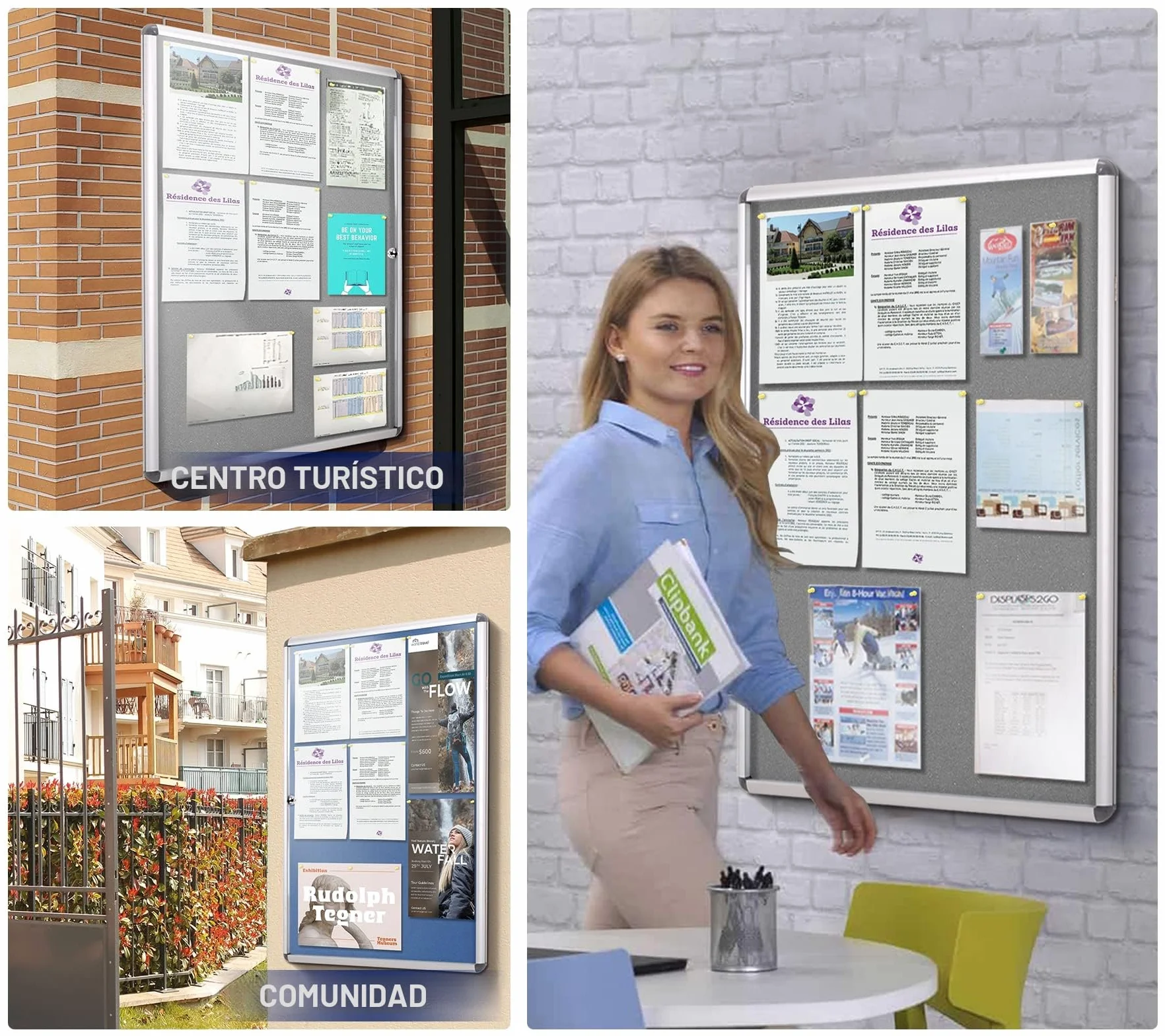 Swansea Tablón de anuncios de tela Vitrina de pared cerrada con marco de aluminio 67x50cm(4xA4)
