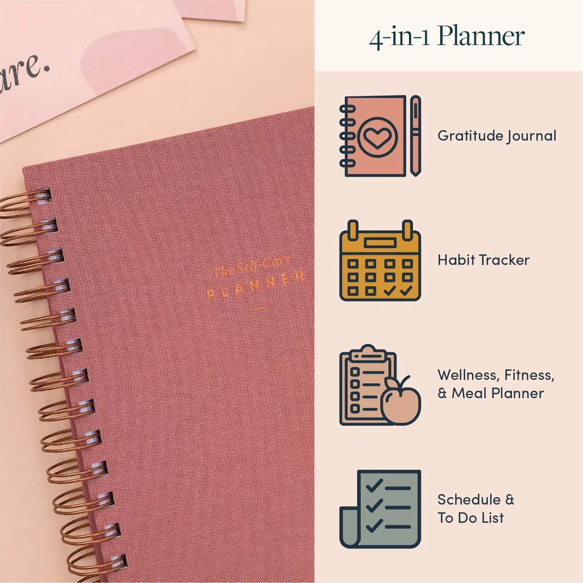 Simple Self The Self-Care Planner by - El mejor planificador semanal de vida para bienestar, alcanzar objetivos, salud, felicidad, productividad, gratitud, comidas, fitness, espiral sin fecha, 12
