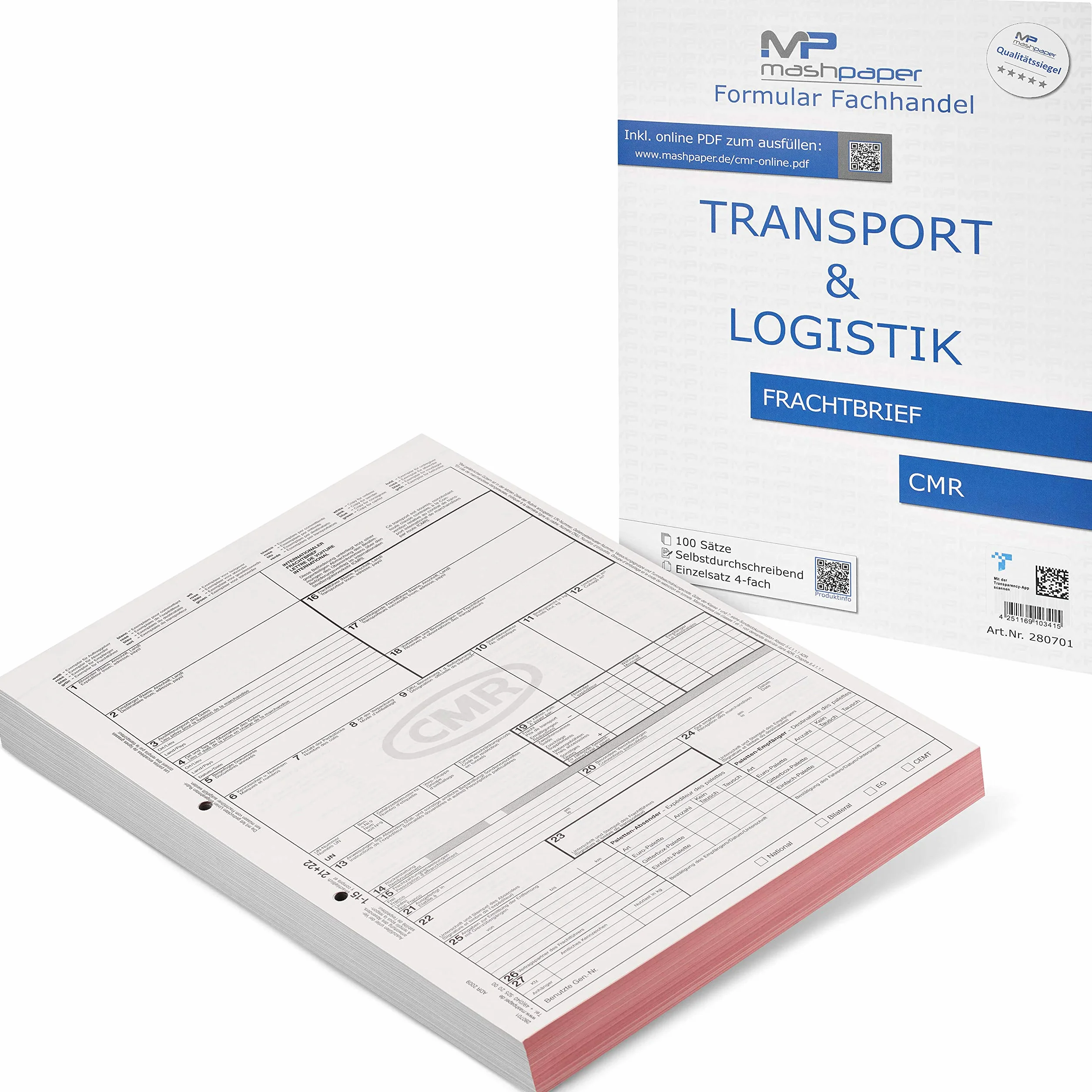 MASHPAPER CMR Carta De Coche Autocopiante Internacional 280701 (100 Piezas)