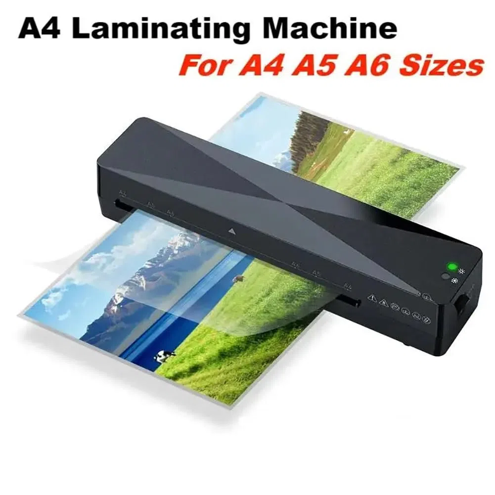 Plastificadora de documentos Máquina Laminadora A4/A5/A6, ABS, protección trasera, temperatura constante inteligente, rollo de película para laminado, para oficina, escuela y uso comercial.