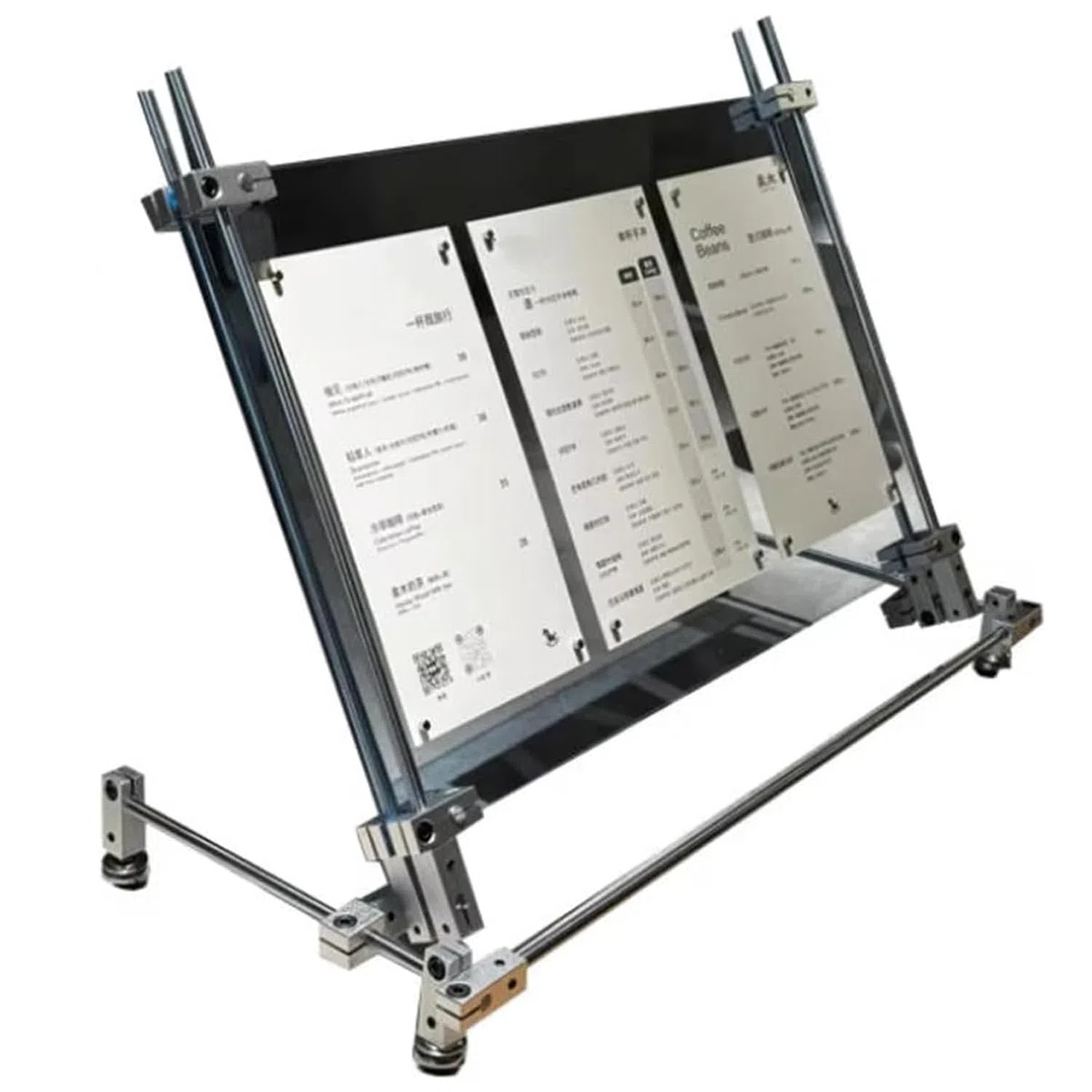 Soporte acrílico para menú, expositor de letreros de mesa transparente con ruedas y base de acero inoxidable, para restaurantes, tiendas, oficinas