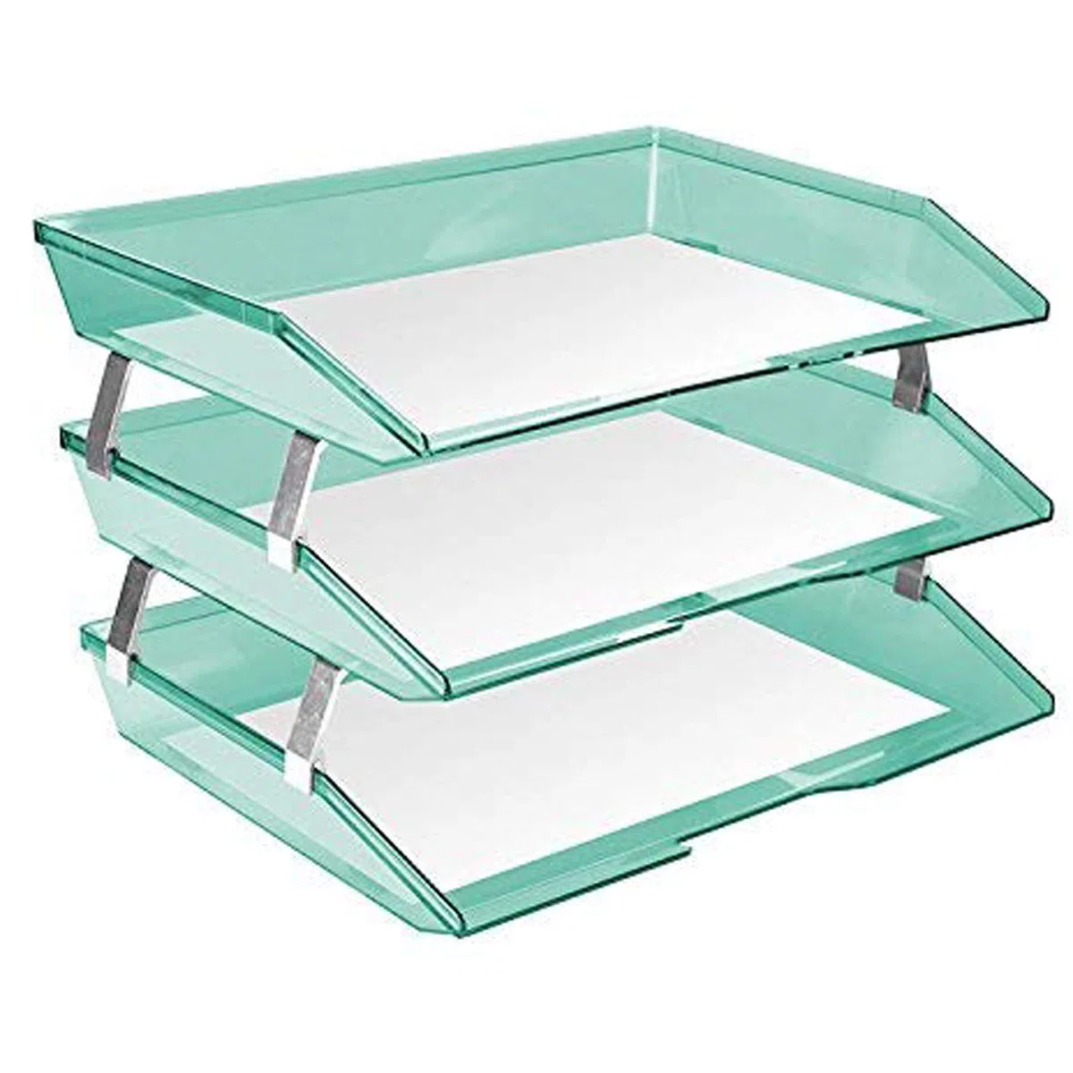 Acrimet Bandeja de 3 Niveles para Cartas/Carga Lateral A4, Organizador de Archivos de Escritorio, Plástico (Color Verde Transparente)