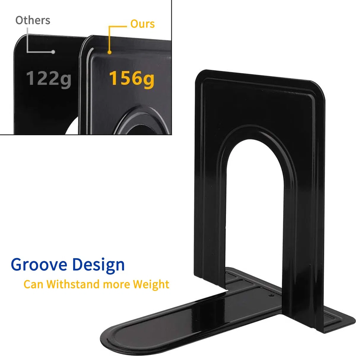 Jekkis Sujetalibros de Metal, 10 pares/20 sujetalibros Resistentes, 6.7 x 5.7 x 4.9 Pulgadas, Color Negro, sujetalibros Antideslizantes para estantes, Oficina y hogar