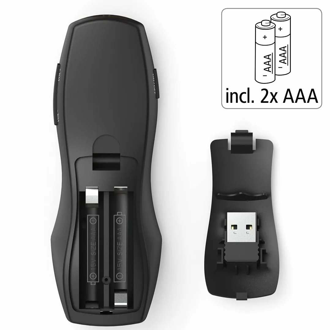 HAMA | Presentador Láser Inalámbrico 6 en 1 (Puntero Presentaciones, Control Profesional, hasta 15m de Distancia, Receptor USB, Universal) Color Negro.