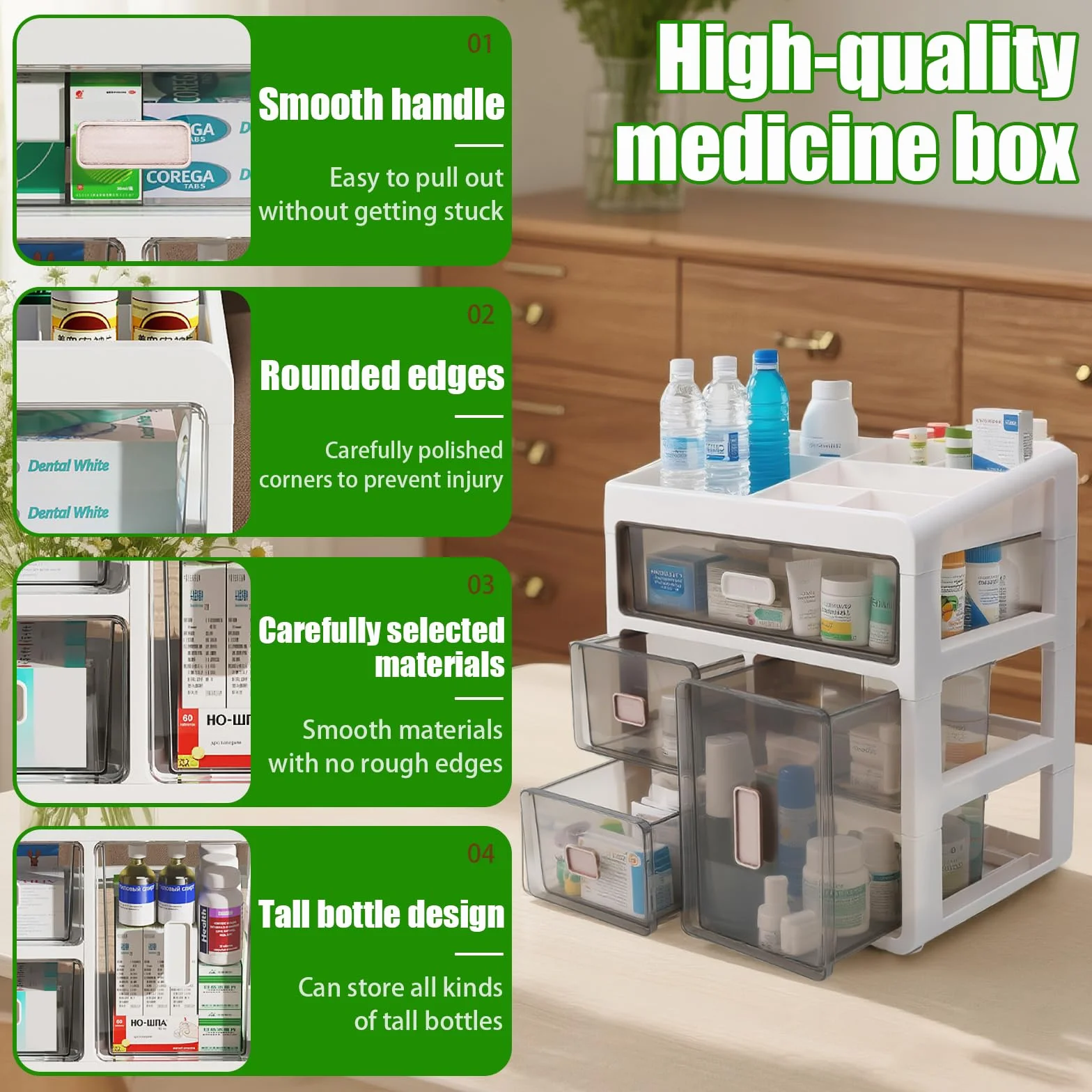 Caja de almacenamiento de medicamentos 4 niveles para hogar