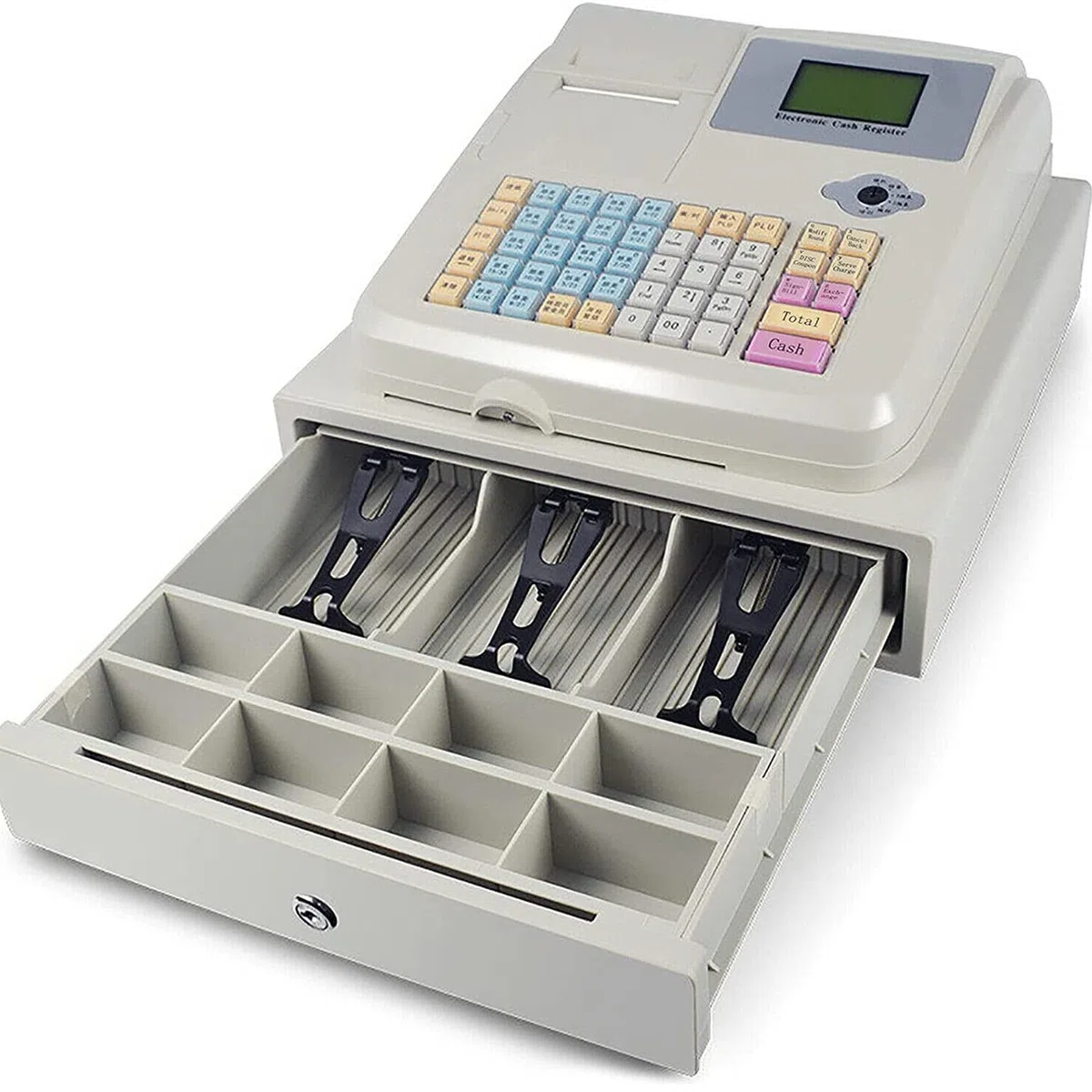 Caja registradora Sistema TPV electrónico con cajón, Caja registradora Comercial de 8 Leds Digitales 48 Teclas para pequeñas Empresas, restaurantes y supermercados