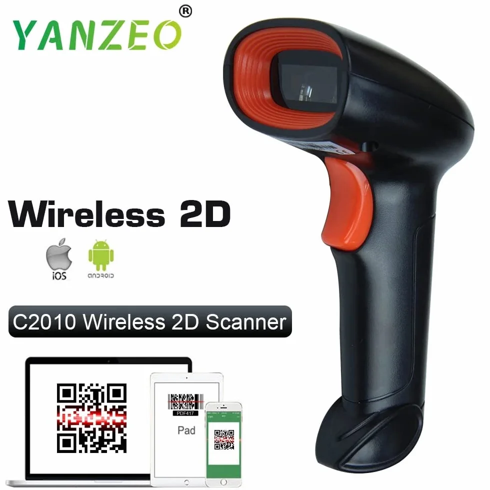 Yanzeo Escáner de código de Barras Inalámbrico 2.4G USB Láser 2D QR POS