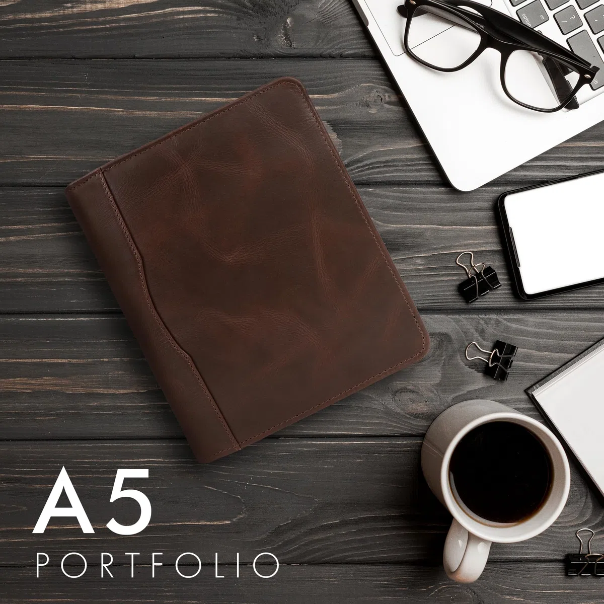 ELIZO Portafolio de cuero A5 para cuaderno A5, carpeta para planificador, carpeta pequeña para hombres, negocios, trabajo, organizador (Buff)