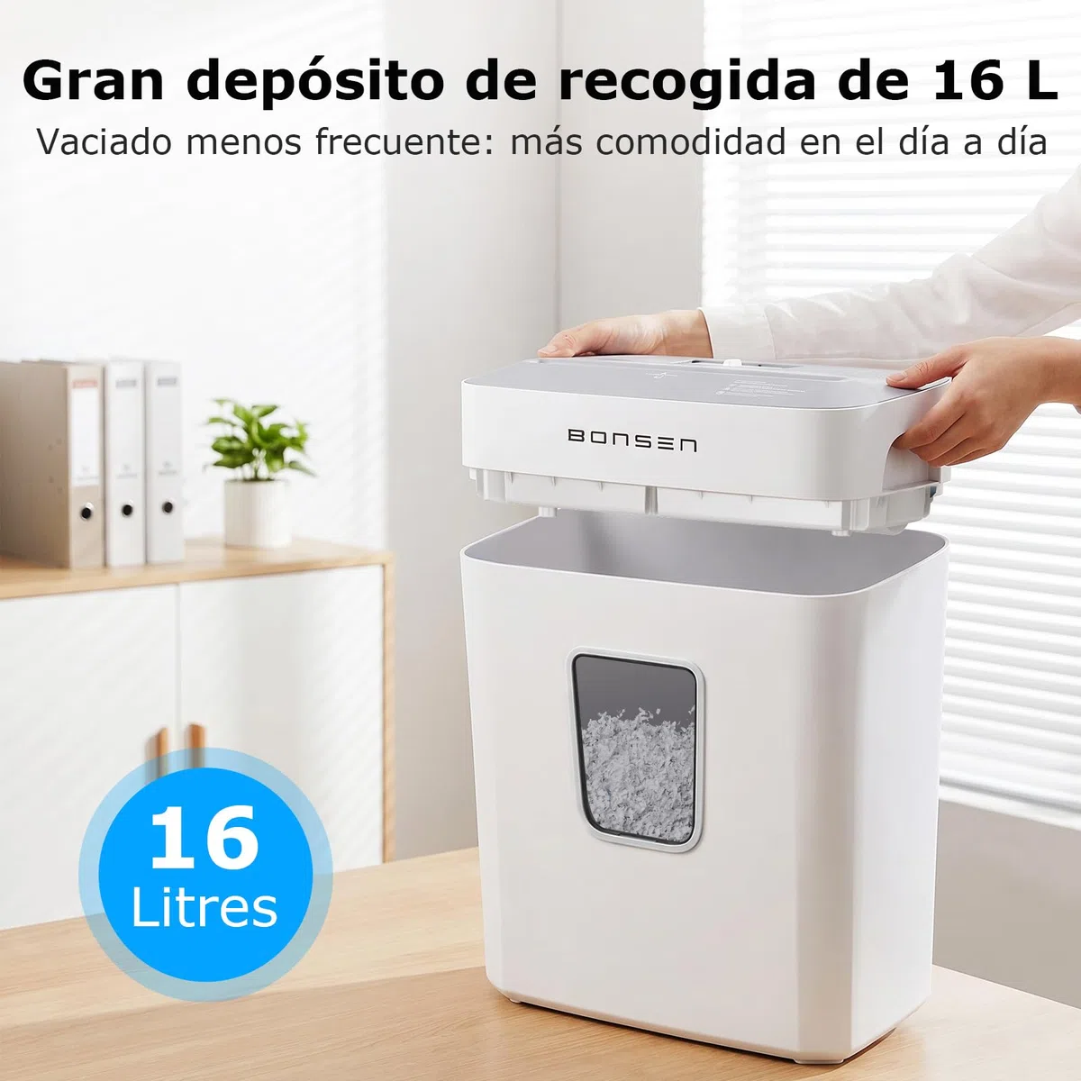 Destructora de Papel microcorte BONSEN P-4 de 6 Hojas, con Papelera de 16L | Destructora de papel y tarjetas de crédito con protección contra sobrecalentamiento, ideal para el hogar y la oficina S5201-W