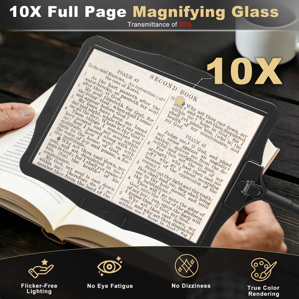 Lupa de pie 5X con luz, lámpara de aumento rectangular con luz y soporte, 45 LED, lámpara de escritorio de 3 niveles de brillo, pasatiempos de personas mayores para leer, manualidades, costura