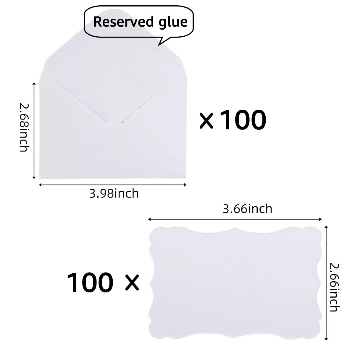 Paquete de 100 mini sobres blancos con tarjetas de notas blancas en blanco, sobres pequeños autoadhesivos para tarjetas de visita pequeñas (4 x 2.7 pulgadas, blanco y blanco)