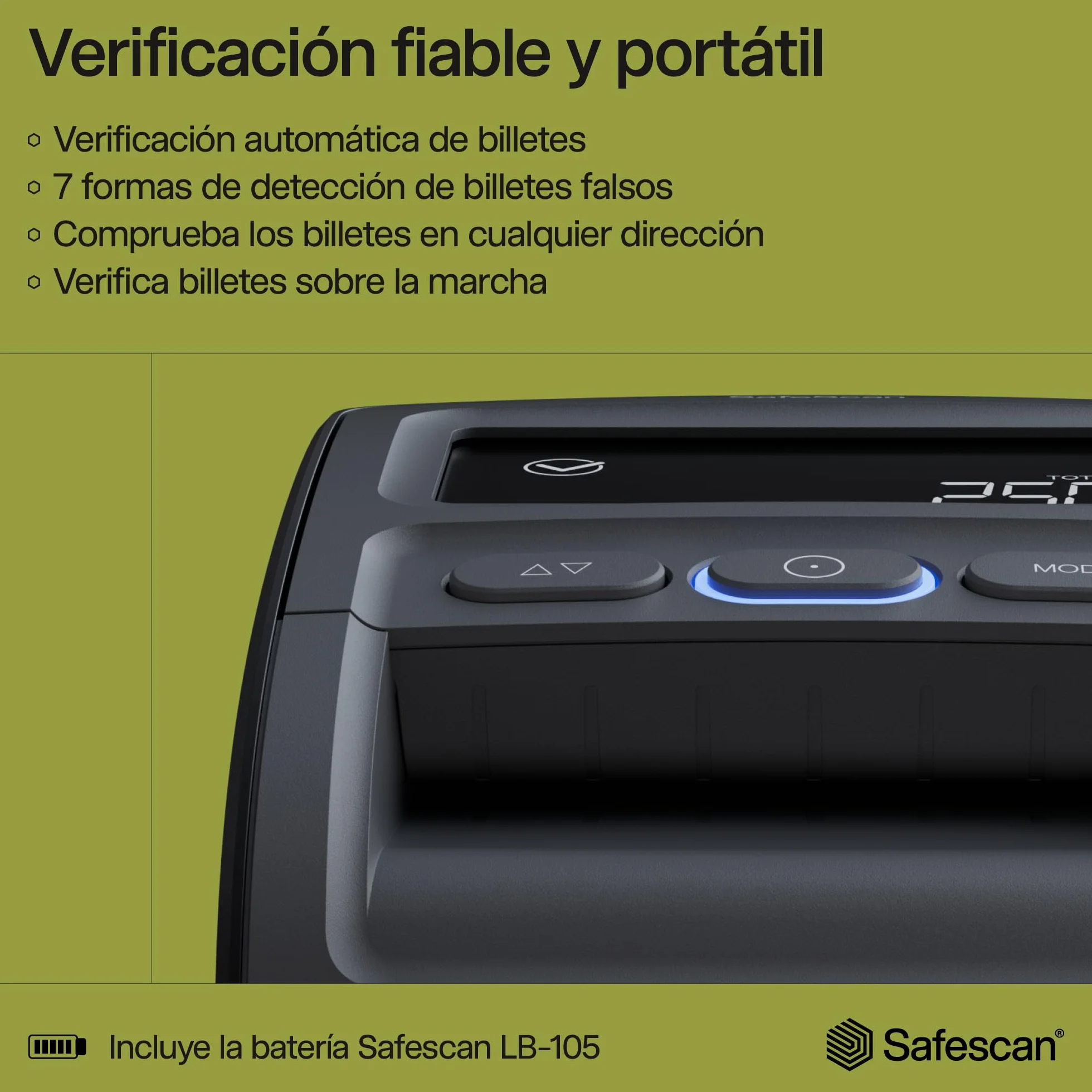 Safescan Detector de billetes falsos automático y portátil 155-SX para verificar rápidamente los billetes-Detector de billetes falsos con 7 puntos de detección -Detector de billetes falsos 100% fiable