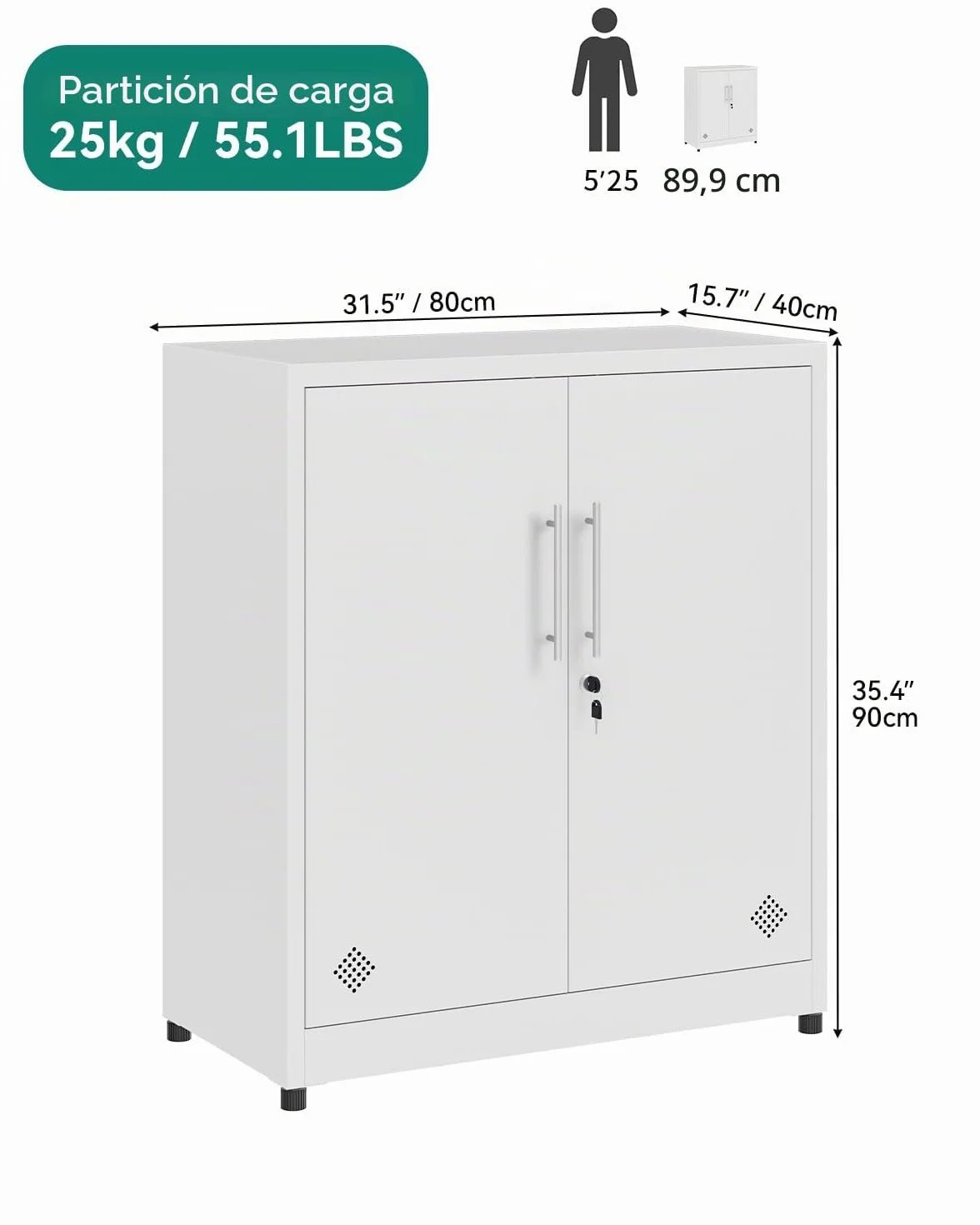 YITAHOME Gabinetes de Almacenamiento de 2 Puertas, Archivadores de Metal con Llave, Armario Independiente con Estantes Ajustables
