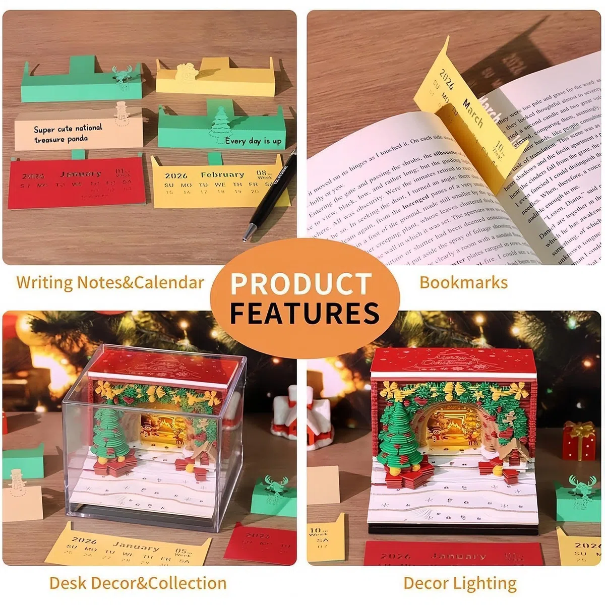 Calendario 3D 2027 Navideño Desprendible Planificador Estético Decorativo | Calendario Con Bloc De Notas Y Notas Adhesivas Para Hogar, Oficina, Escuela y Familia