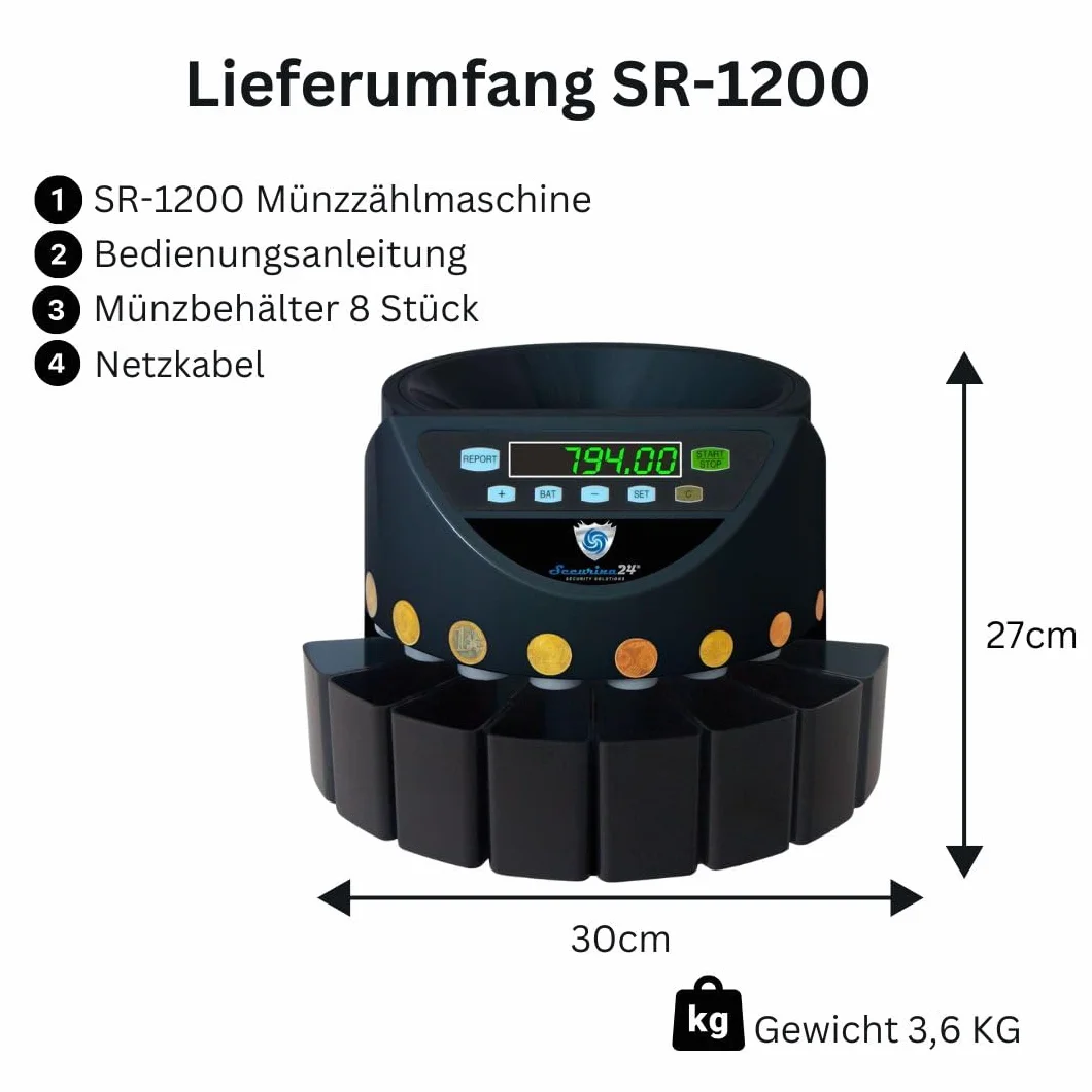 Securina24 SR1200BBB Automatyczny Licznik Monet Czarny