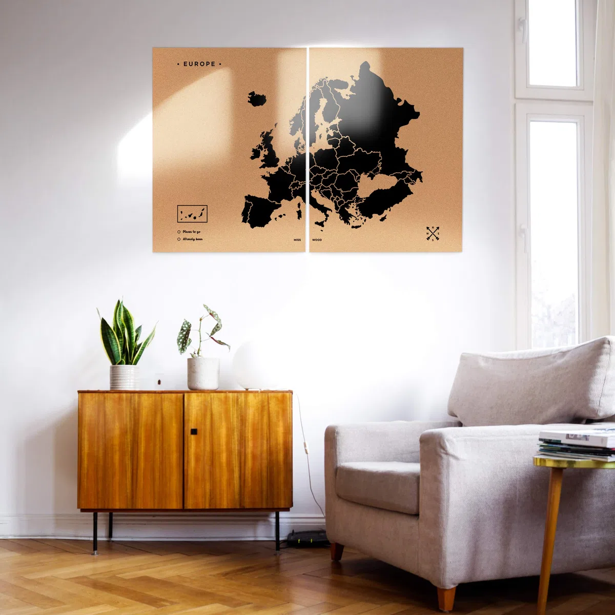 Miss Wood Woody Map XXL - Mapa del Mundo de Corcho con diseño Europa, Color Negro