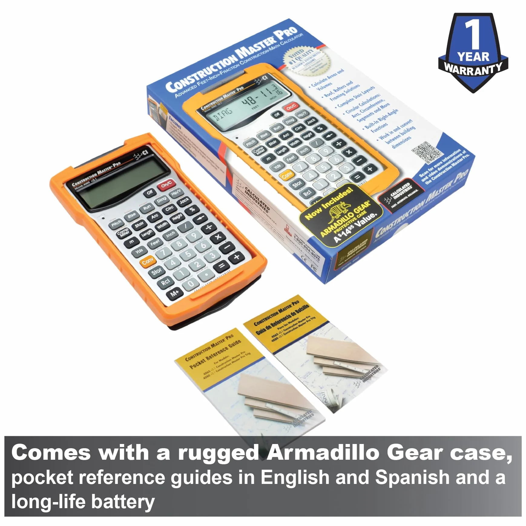 Calculated Industries 4065 Construction Master Pro 4065 - Herramienta de mano | Matemáticas de construcción avanzadas, fracciones de pies, para contratistas, estimadores, constructores