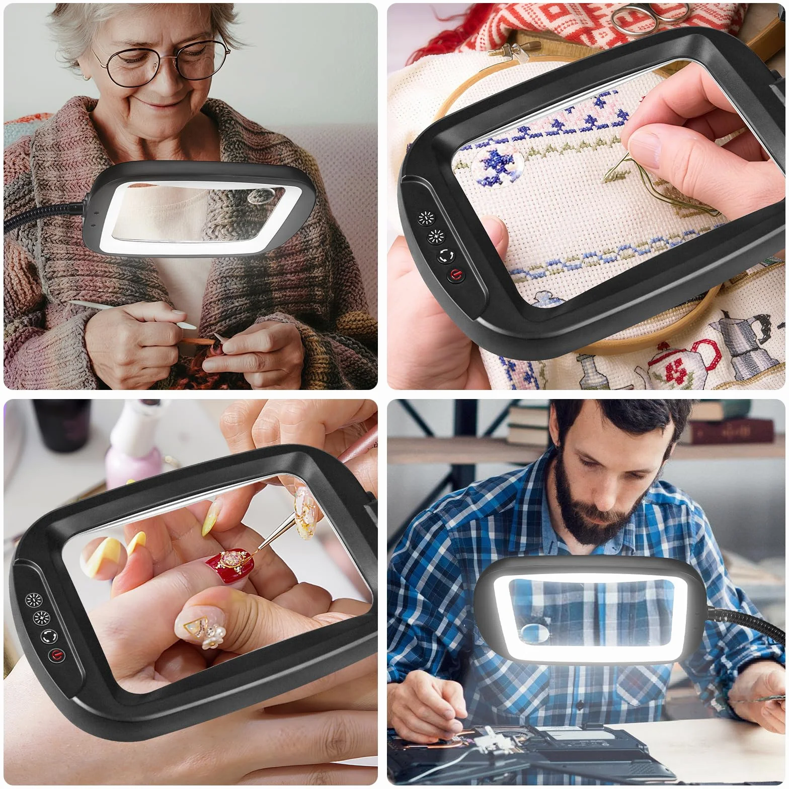NZQXJXZ Lámpara de pie con Lupa con luz, 2 en 1 Lupa con Luz y Soporte con 60 LED de Brillo Ajustable, Lámpara de Aumento de Cuello de Cisne Flexible para Trabajos de Cerca, Manualidades, Lectura