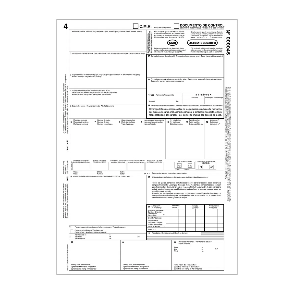 Pack 10 Talonarios CMR Transporte. Autocopiativos, 5 Copias Numeradas, Acorde a Legislación - Documentos Transporte