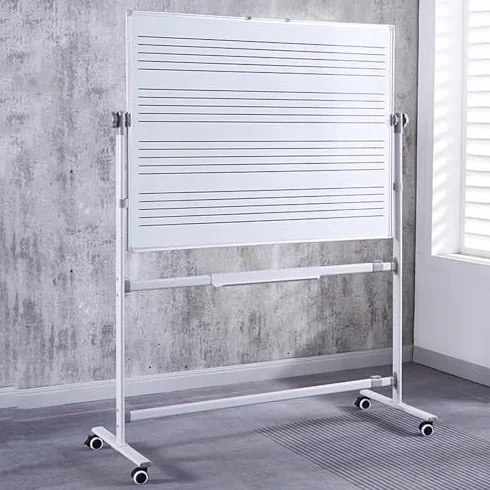 Pizarra blanca para personal de música, pizarra magnética de borrado en seco de doble cara con ruedas, ideal para escuelas, músicos y uso doméstico