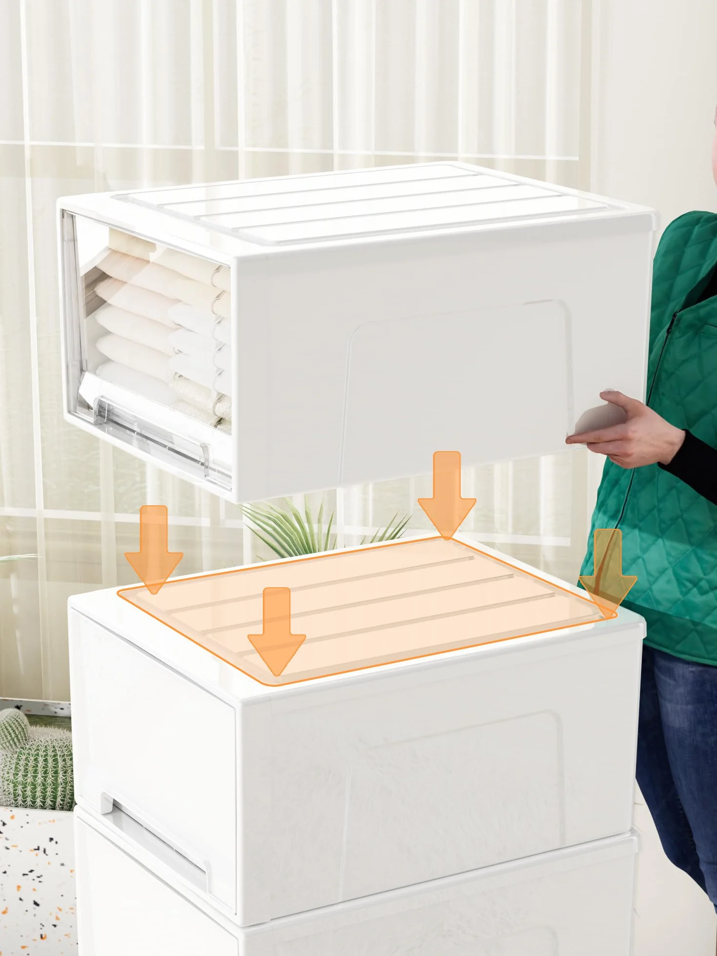 Cetomo 50L*3 Cajones de Almacenamiento de Plástico, Organizadores para Escritorio de Oficina, Caja de Almacenamiento, Torre Apilable para Cosméticos, Resistente, Blanco, Transparente, 50L-3 Unidades