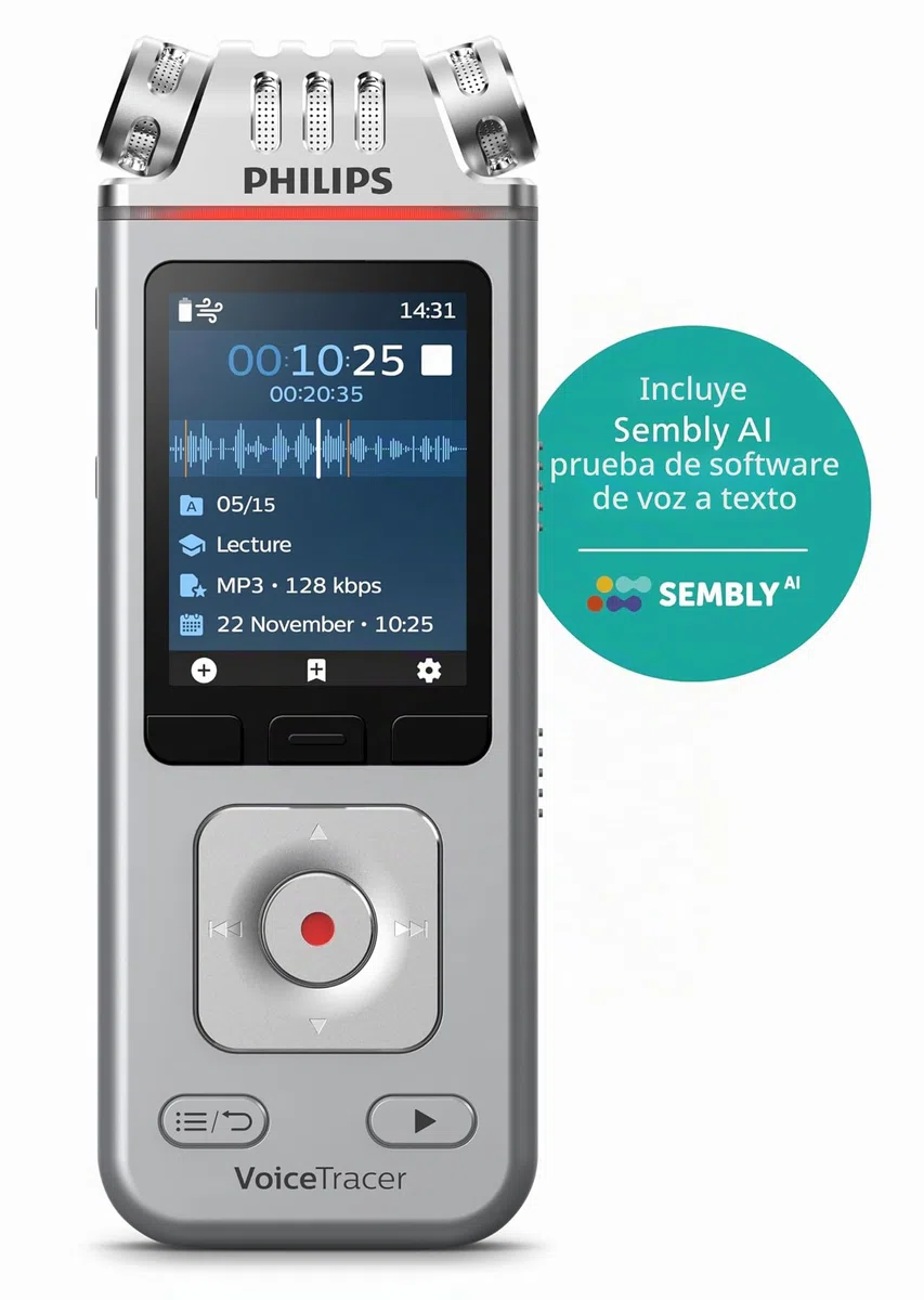 Philips DVT4115 Digital Voice Tracer, grabadora de Voz, 8 GB, 36h de grabación, estéreo, Incluye Licencia de Prueba de reconocimiento de Voz