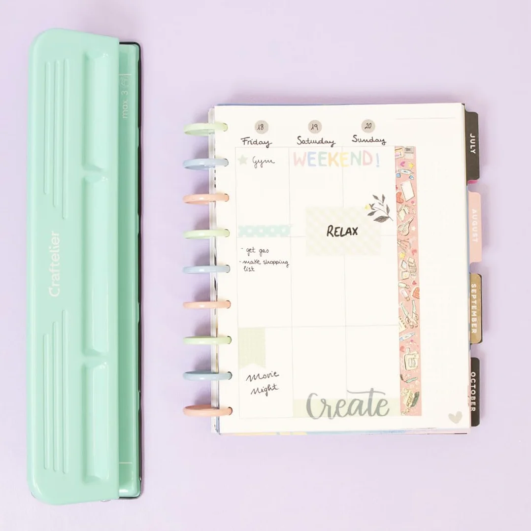 Craftelier - Perforadora de 11 Agujeros para Planners de Disco XL, Agendas o Cuadernos Especial para Scrapbooking | Capacidad de Perforación para 3 Papeles de 90 g/m2 | Tamaño Aprox. 32 x 9 x 5 cm