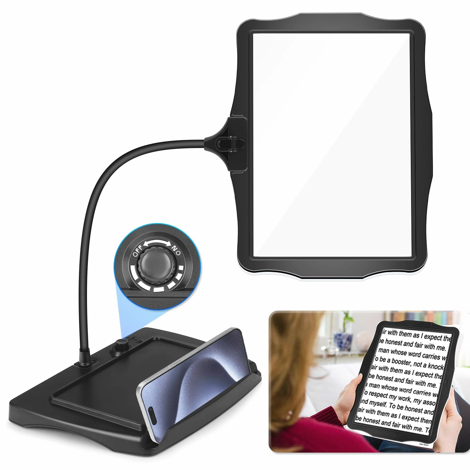 NZQXJXZ 10X Recargable Lupa con Luz y Soporte, Lámpara de Escritorio con Cuello de Cisne Flexible de 50 LED, Lupa de Página Grande para Leer, Coser, Manualidades, Pintar, Bricolaje, Trabajos de Cerca