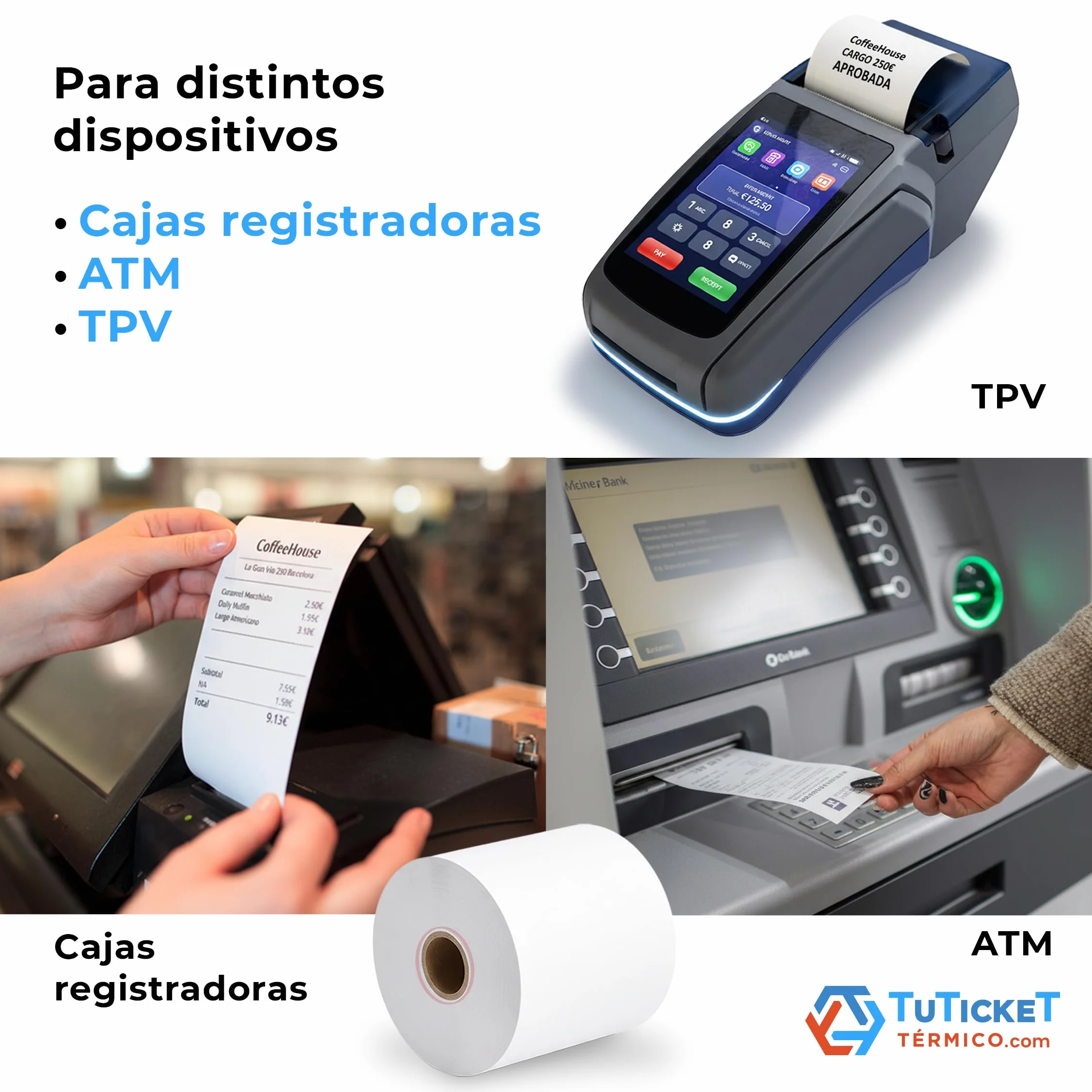 Rollo de Papel Térmico 80x80x12 mm (60 unidades, 10 más de lo habitual) para Impresora Térmica de Ticket, Caja Registradora y demás TPV. Sin Bisphenol A. PEFC. Producto C.E.