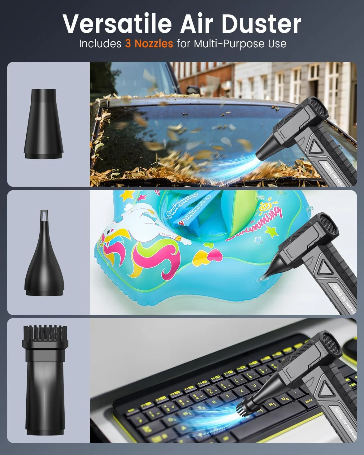 Soplador de Aire Potente 200000 RPM - Air Duster de 4 Etapas con Luz LED, Batería 6000 mAh, Aire Comprimido Limpieza PC, Teclado, Electrónica, Sustituto de Spray Aire Comprimido, W18, Negro