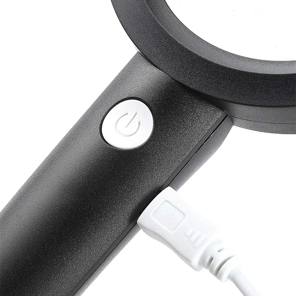 Lupa de mano con luz LED y carga USB, aumento 6X para lectura, pasatiempos, joyería e inspección de monedas