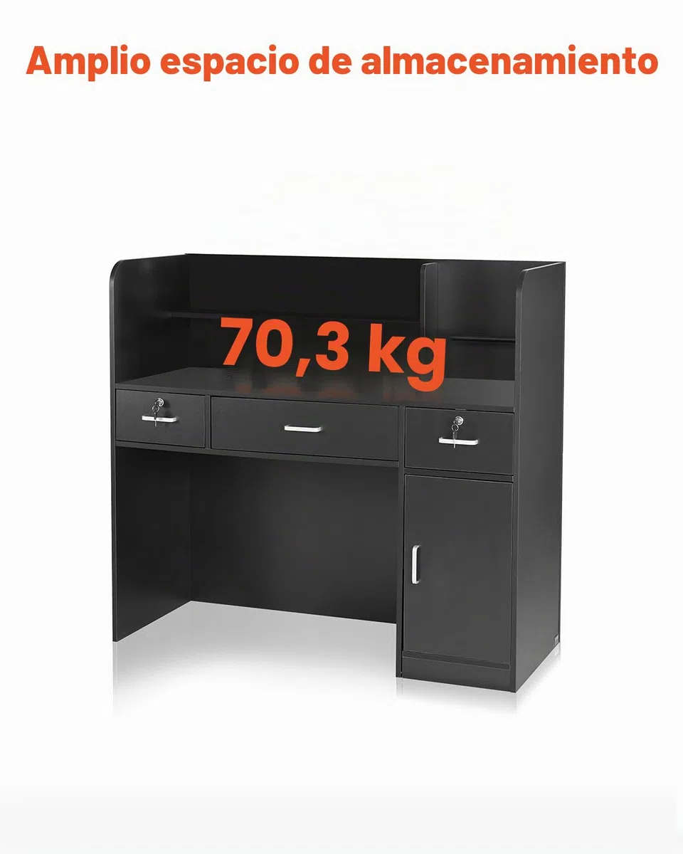 VEVOR Mostrador de Recepción 120x48x110 cm Mesa de Mostrador Frontal Rectangular Material Principal de MDF Mostrador de Venta Minorista para Caja, Vestíbulo, Salón de Belleza, Oficina, Negro