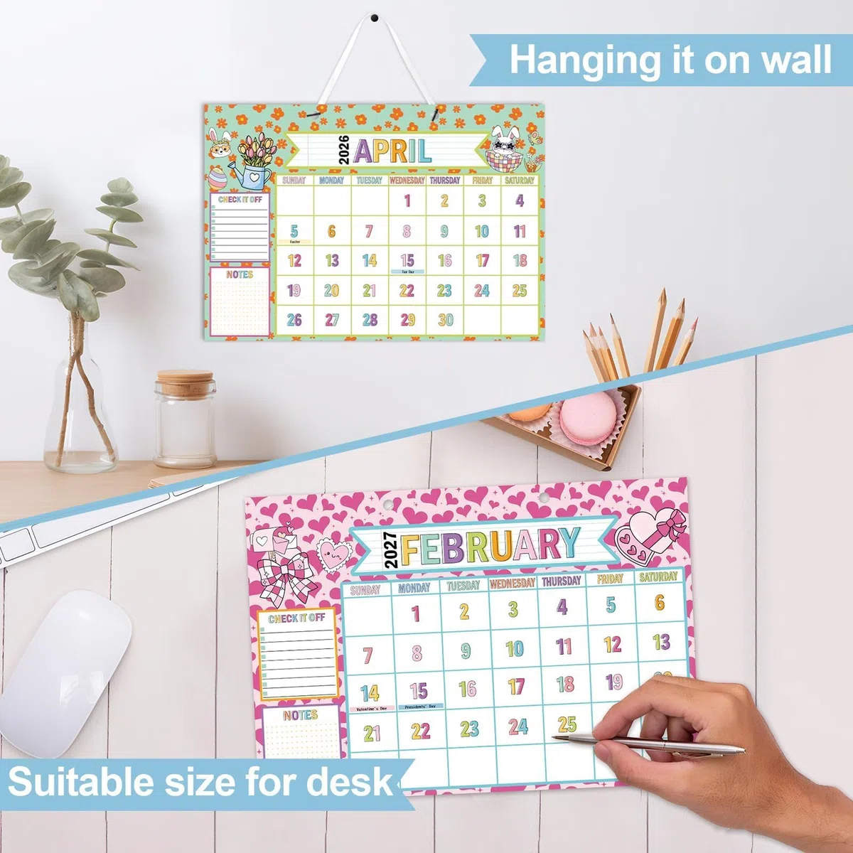 Calendario de escritorio grande 2026-2027, calendario de escritorio de 18 meses, cuaderno de composición a cuadros, decoración de aula, planificador de profesores, calendarios de pared de enero de