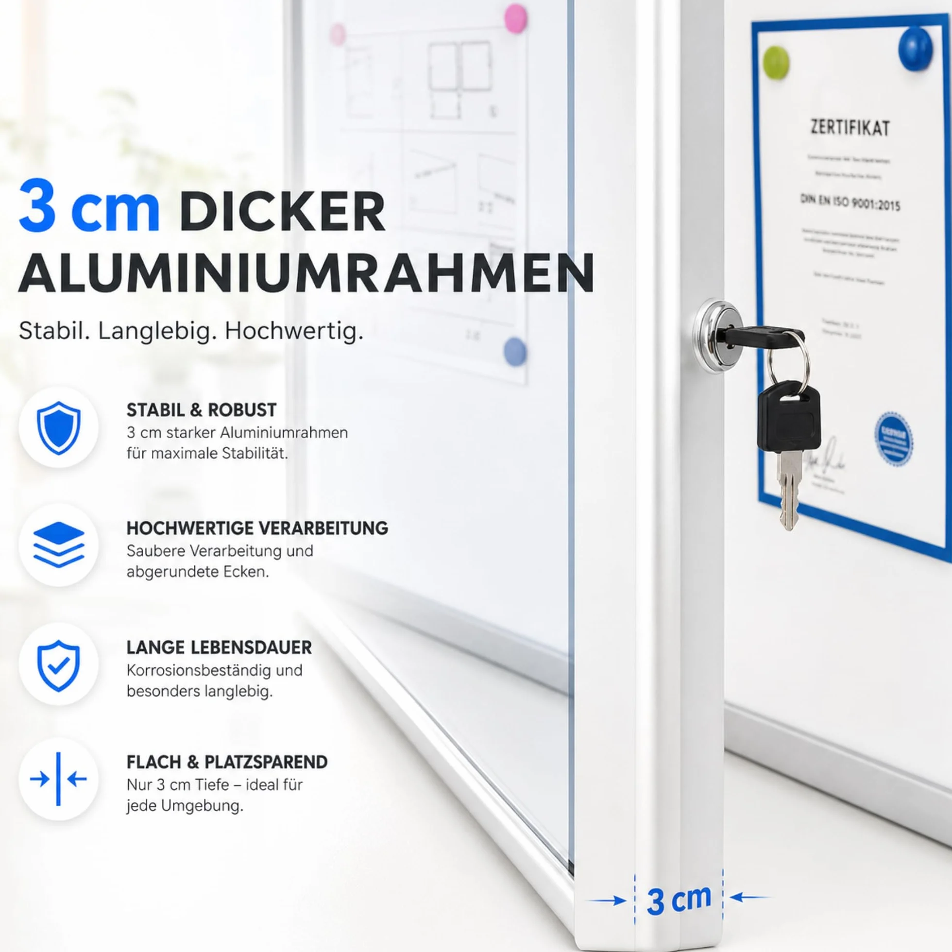 Vitrina Exclusiva con Puerta Doble y Cerradura de Cilindro, Marco de Aluminio para 12 x A4