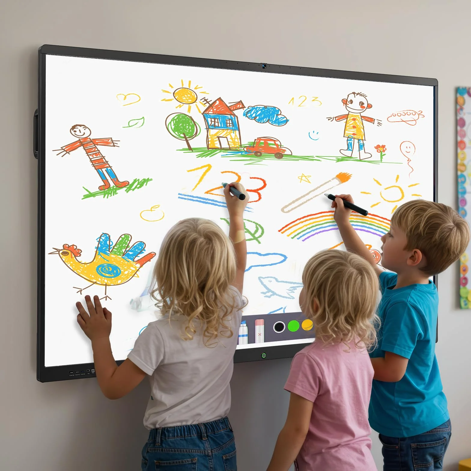 Pizarra Interactiva Digital 75” Smart Board, 4K Ultra HD, Monitor Táctil con Android 13, 8+128GB Almacenamiento, Cámara y Micrófono Integrados, WiFi, Bluetooth y HDMI, para Aula y Oficina