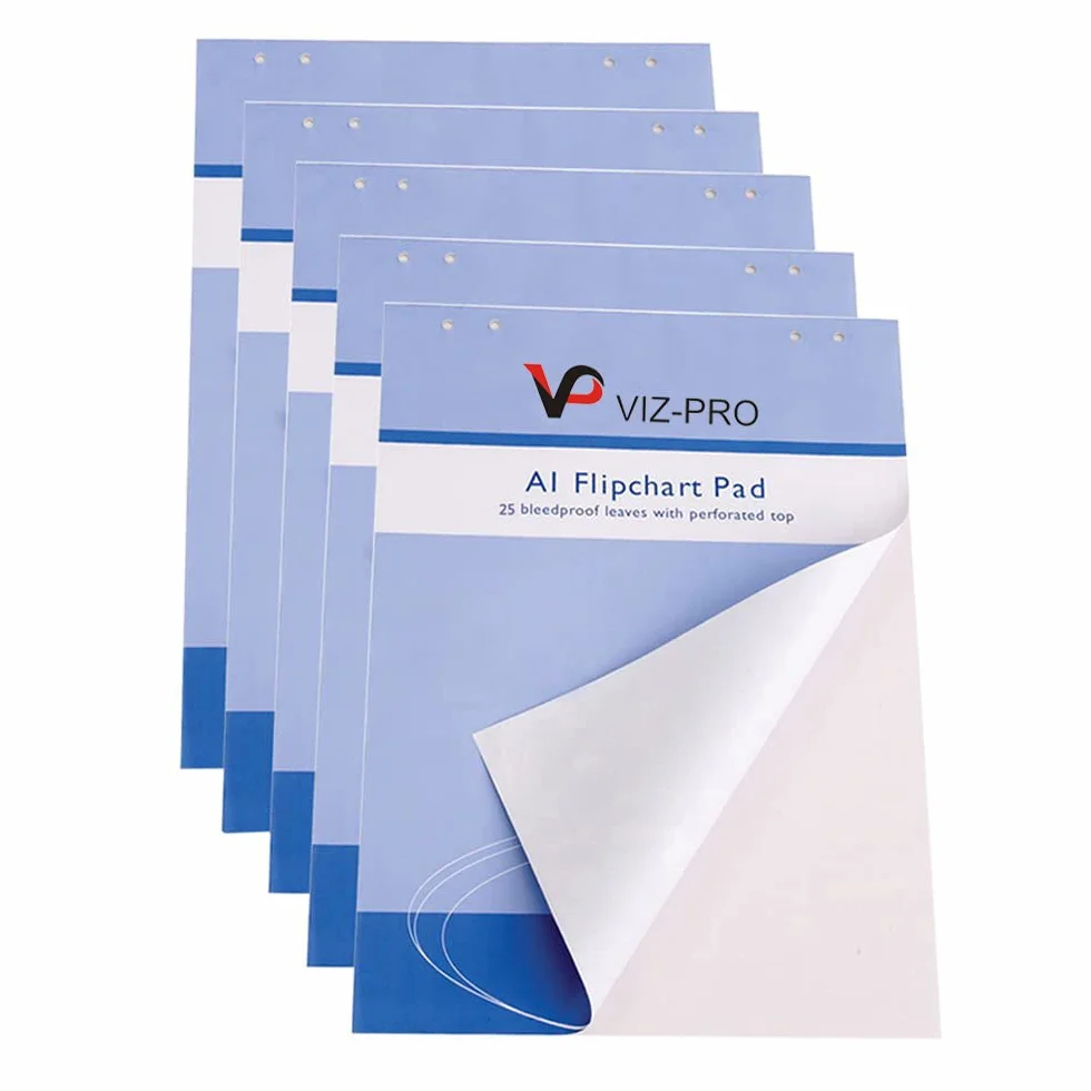 VIZ-PRO Paquete de 5 blocs de papel para Pizarra Rotafolios, A1, blanco, 841 x 594 mm, 25 hojas