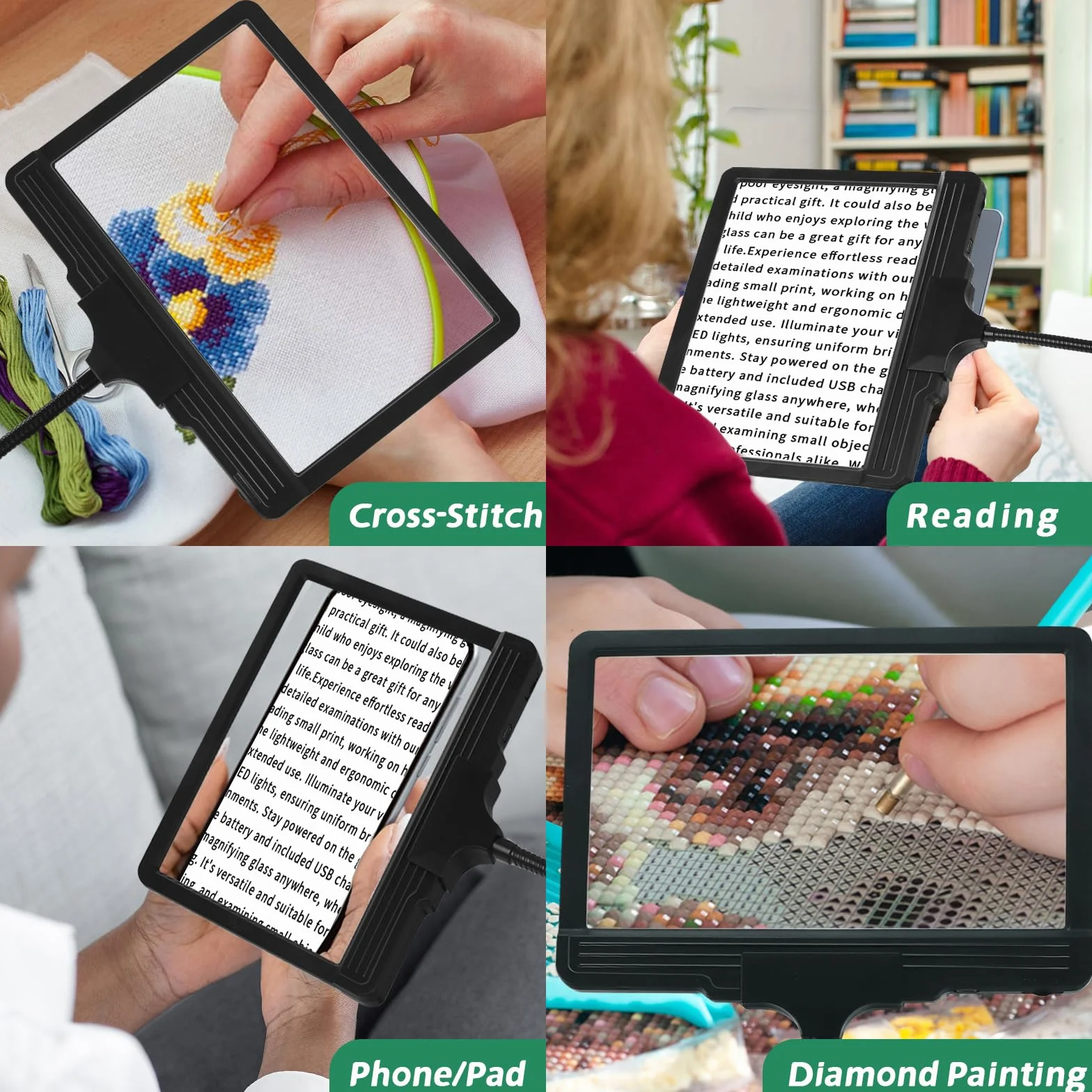 NZQXJXZ 5X Lupa con Luz y Soporte, 3 en 1 Recargable Lampara Lupa con 43 Leds de Brillo Ajustable, Lupa de Cuello de Cisne Flexible para Hobby, Manualidades, Lectura, Bricolaje y Trabajos de Cerca