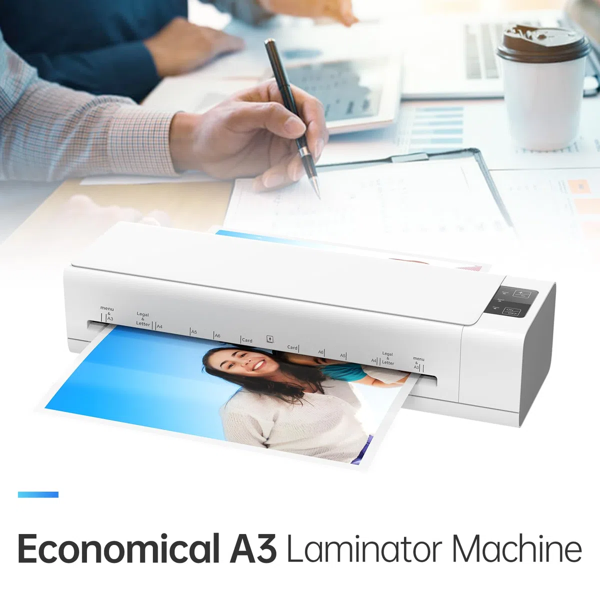 Máquina laminadora de escritorio, juego de tamaño A3, multifuncional, laminado en caliente y en frío, sistema de 2 rodillos, ancho máximo de 12,5 pulgadas, con cortador de papel, recortador,
